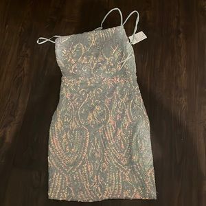 Light blue sequence one shoulder mini dress